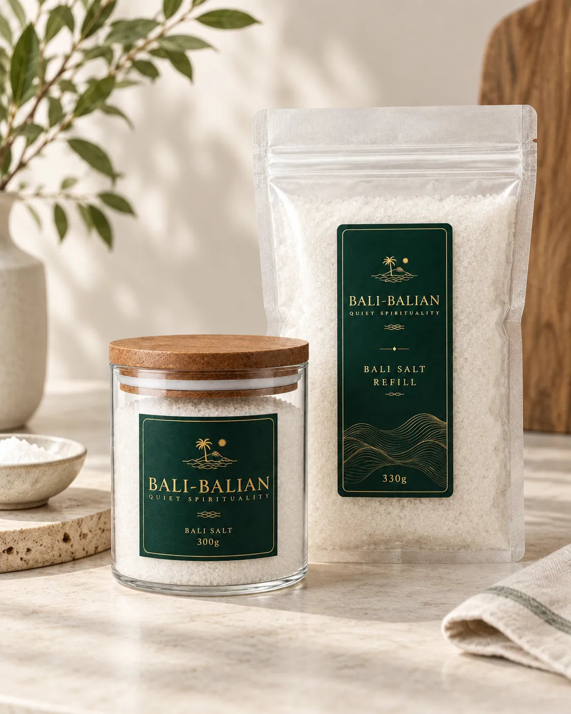 BALI SALT REFILLを瓶へ詰め替えるイメージ